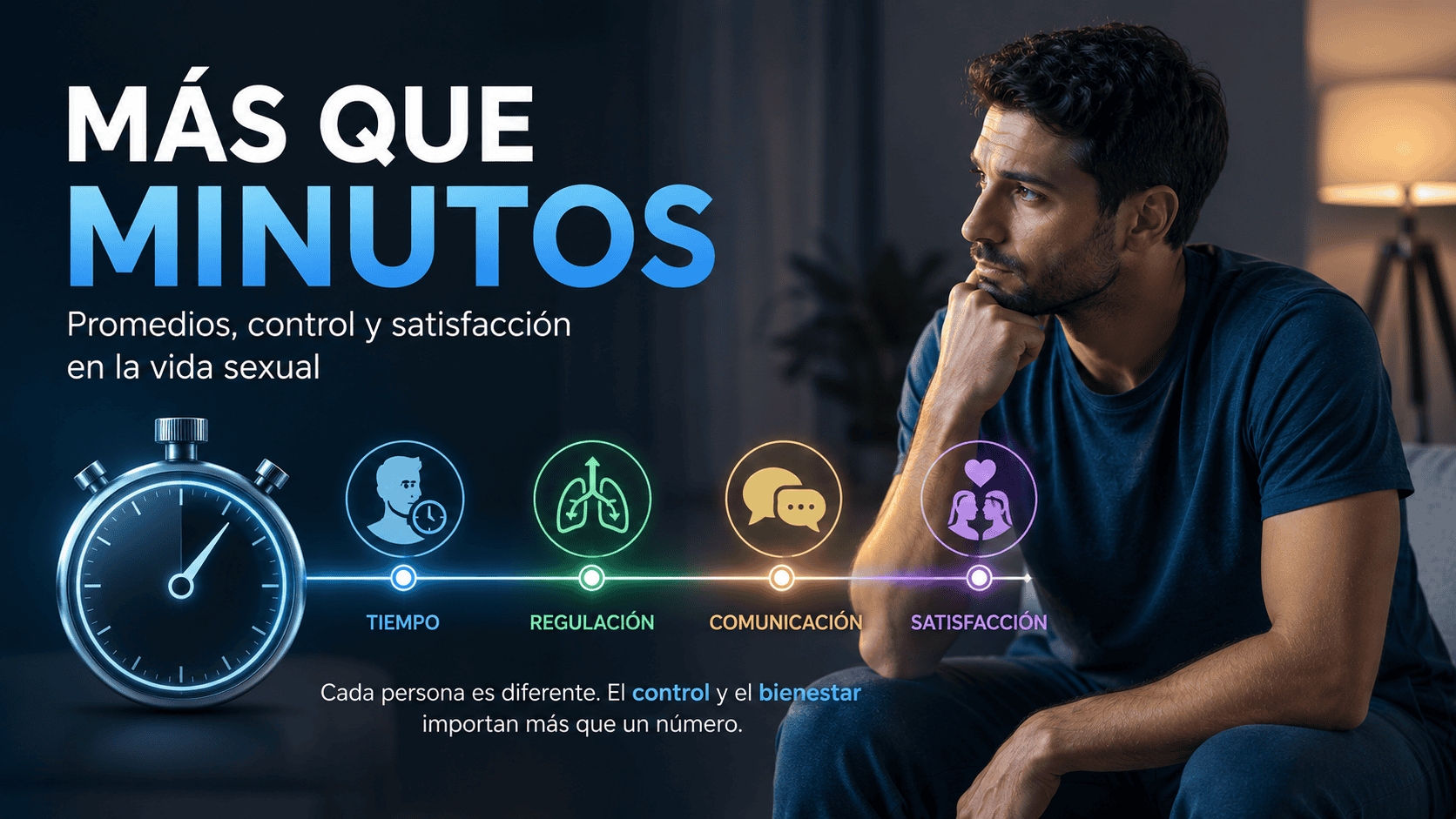 Hombre reflexionando sobre la duración de las relaciones sexuales y el control eyaculatorio