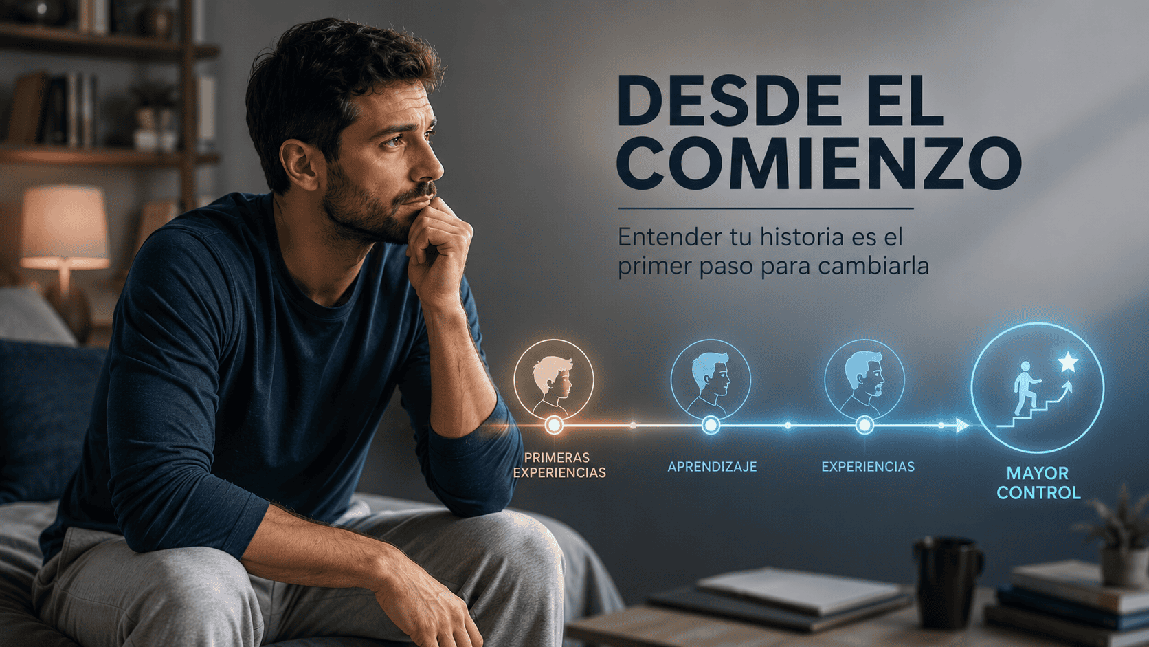 Hombre reflexionando sobre la eyaculación precoz presente desde sus primeras experiencias sexuales