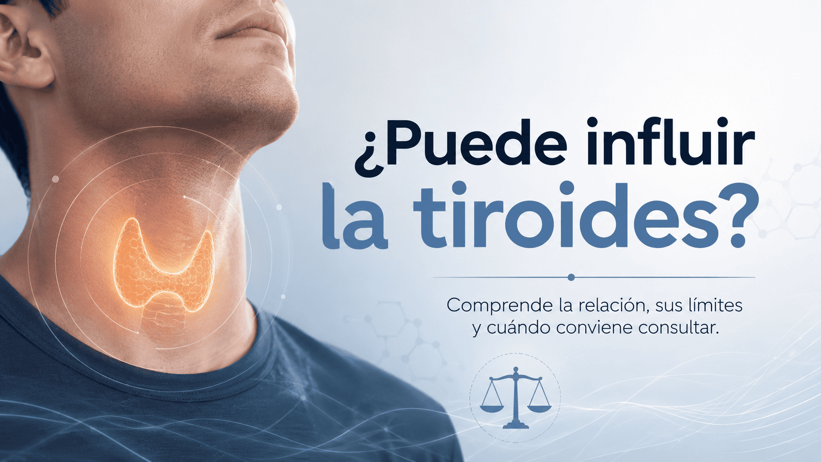 Hombre con representación educativa de la tiroides y la pregunta sobre su relación con la eyaculación precoz